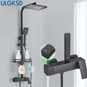 Banyo duş setleri ulgksd duş sistemi yağış banyo musluk seti üç yollu mikser musluk için ayarlanabilir duş başlığı mat siyah banyo musluk g230525