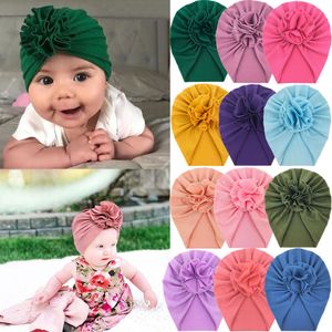 Flower Baby Hat Skull Caps Solid Color Pullover Hat Barnens pannband stickad hatt