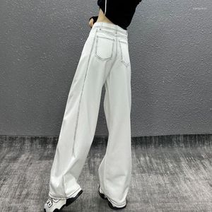 Women's Jeans Women's Spring Summer Full Length Wide Leg Lady Chic High Waist Loose Straight Casual White Denim Pants