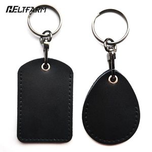 Vintage PU Leather Keychain Protective Case Door Lock Access Control Tags Card Bag Key Tag Ring