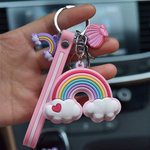 Anéis -chave coreanos coreanos de borracha rosa nuvem feminina Flor Flower Daisy Bell Rainbow Keychain Cordage Party Jewelry Gift G230526