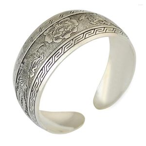 Bangle Gypsy Ethnic Square Flower Carved Metal Tibetan Silver Vintage Armband For Women India Afghanistan Fashion Open Jewelr