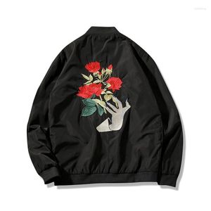 Herrjackor jacka våren höstbomber kvinnor chaquetas mujer blomma broderi par täck män överdimensionerad casaco tunna outwear