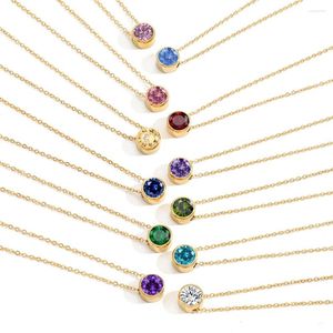 Anhänger Halsketten Edelstahl Halskette für Frauen Schmuck Bunter Zirkon 12 Monate Glücksfarbe Jubiläumsgeschenk
