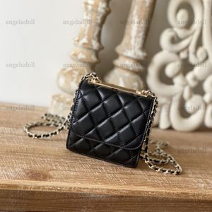 Designers de qualidade de espelho 10A Mini bolsa de corrente 11 cm feminino real de couro de floção acolchoada bolsa de luta de luxo de moeda de moeda de moeda de moeda crossbody com caixa