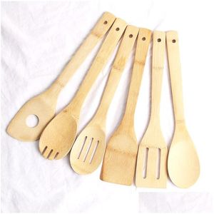 Cooking Utensils Eco Friendly Bamboo Spata Wood Color Wooden Kitchen Shovel Salad Spoons In Stock 1 3Zl E19 Drop Delivery Home Garde Dhf5B