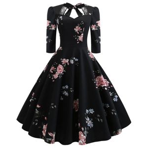 Dresses Sexy Sweetheart Neck Vintage Women Dress Pin up Swing Floral Half Sleeves Bowknot Vestidos Evening Party Rockabilly Retro Dress