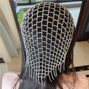 Other Fashion Accessories Luxury Rhinestone Tassel Hair Chain Fashion Handmade Bling Crystal Mesh Bridal Headpiece Jewelry for Women Hair Hoop Headban J230525