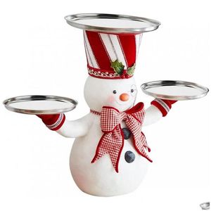 Juldekorationer Creative Santa Snack Plate Snowman Dessert Table Fruit Cake Stand Party Candy Food Serving Tray Xmas Rack Drop Dhdbm