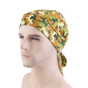 Camo Print Silky Durag Bandanas for Men Satin Doo Rag Durag Pirate Hat Turban Long Tail Wave Cap Hip Hop Headband Biker Headwrap