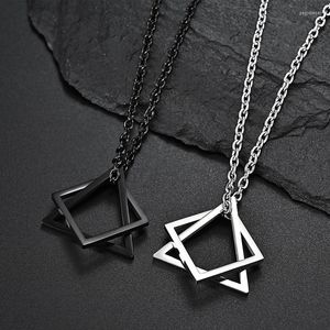 Chains Kpop Punk Male Square Triangle Pendants Necklace Indie Neck For Men Grunge Long Necklaces Man 2023 Jewelry Gifts