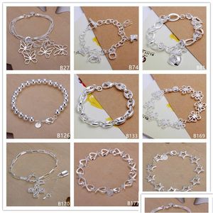 Chain Clover Heart Butterfly Sterling Sier Bracelets Link 8 Peças GTB10 Online para venda feminina feminina 925 Drop dhx8n