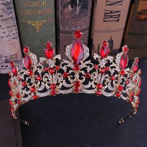 Other Fashion Accessories KMVEXO Red Black Crystal Wedding Bridal Tiara for Wedding Bride Gold Color Rhinestone Crowns Headband Jewelry Hair Accessori J230525