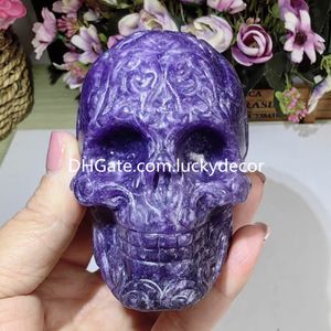 Lepidolite Skull Quartz Crystal Metafísico Decoração de casa da casa