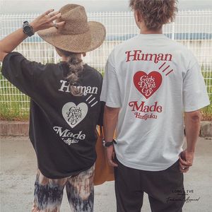 Herr T-shirts ss Harajuku Japan Mänskligt gjorda tjejer Dont Cry T-shirt Herr Kvinnor Hjärttryck Topp Lösa bomullströjor 230525