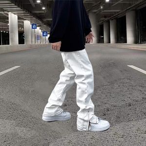 Men's Jeans Men's Jeans Hip Hop White Flared Pants Loose Side Zipper Casual Loose Jeans Men's And Women's Pants Y2k Pants Ins Denim 230524