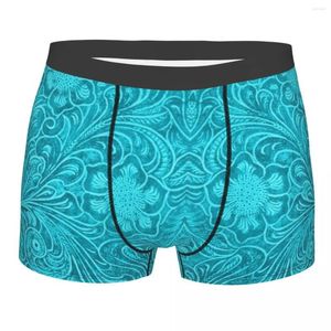 Unterhosen, individuelle türkisfarbene Leder-Textur-Look-Unterwäsche für Herren, Stretch, geprägtes Blumenmuster, 3D-Druck, Boxershorts