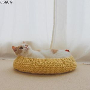 Łóżka kota w stylu nordyckim ręcznie tkany lina tkanin tkane łóżko Makarons Kolor jesień i zimowa ciepła mata dla zwierząt domowych