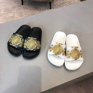 23ss designskor för barn Barn Skor pojkar flickor sandaler märke sommar Platt botten porträtttryck tofflor sandaler storlek 26-35 stora Barn Högkvalitativa barnskor