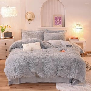 Set di biancheria da letto, copripiumino soffice e soffice, set di velluto di cristallo super morbido deluxe, chiusura a cerniera in 4 pezzi (King grigio chiaro)