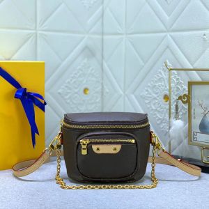 2023 neue Mode Mini Bumbag Clutch Handtaschen Kettentasche Damen Umhängetasche Handtasche Reißverschluss Geldbörse Mode Alte Blume Zwei Riemen Umhängetaschen Echtes Leder