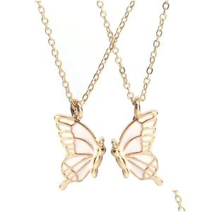 Pendant Necklaces 2Pcs /Set Best Friend Pink Butterfly Woman Necklace Jewelry Alloy Sier Gold Plated Chain Girls Choker Friendship W Dh6Rx