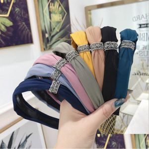 Headbands New Fashion Hair Accessories Womens Diamond Side Knotted Fine With Teeth Headband Wild Girls Band Headwear Drop Delivery J Dhxbh
