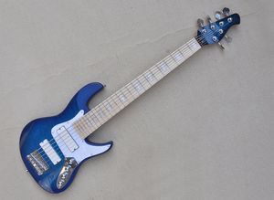 6 Strings Blue Ash Electric Bassi Guitar com Fnding de Maple de Circuito Ativo 24 trastes