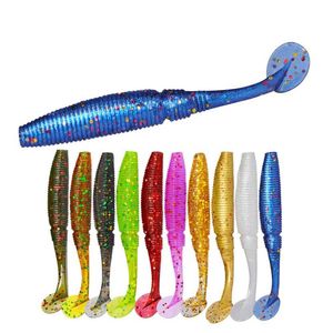 Iscas de iscas 15 peças/lote de isca de silicone macia T cauda 5cm 1g de engrenagem para pesca oceanal pva nadador manual balde p230525