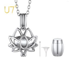 Pendant Necklaces U7 Cremation Jewelry For Ashes Stainless Steel Urn Hollow Out Lotus Flower Necklace