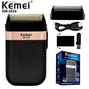 Electric Shavers Kemei KM-2024 Men Electric Shavers Waterproof Reciprocating Foil Razor Precision Beard Trimmer Twin Blade Rechargeable with sack L230518