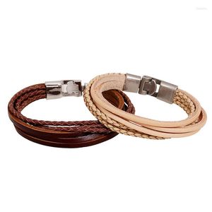 Strand Simple Style Bracelet Man Fashion Jewelry Handmade Braided Leather Alloy Cuff Wristband Multi Layers Vintage Bracelets & Bangles