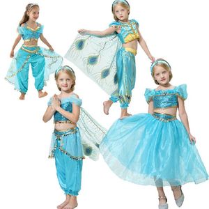 Retail Baby Girls Aladdin Lamp Jasmine Princess Outfits Children Hallowen Princess Cosplay Party Dress Costumes Boutique Clothing268i