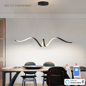 Lampy wiszące BDG Smart Home Alexa Modern LED Wiselant Light Kitchen Island Lampa Lampa czarna żyrandol wisząca lekki połysk G230524