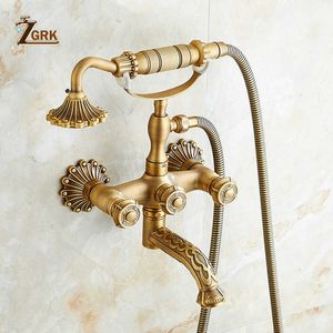 Badezimmer-Duschsets ZGRK Duschsystem Badezimmer-Wasserhahn Handbrause-Set Messing-Mischbatterien Top-Spray Regenduschkopf Wascharmaturen Antik G230525