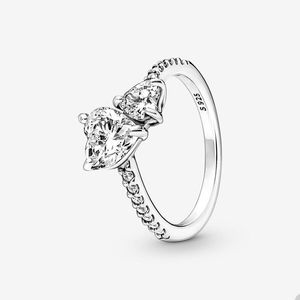 Double Heart Sparkling Ring for Pandora Authentic Sterling Silver Wedding Rings designer Jewelry For Women Crystal Diamond Love ring with Original Box wholesale