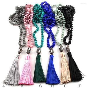 Pendant Necklaces Fashion Bohemian Tribal Jewelry Abacus Stones Oval Pearl Crystal Link Tassel