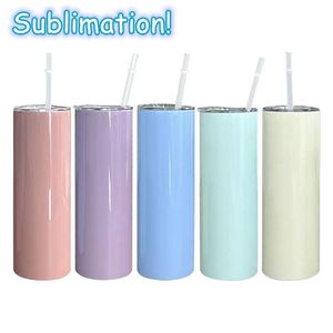 20OZ Sublimation Macaroon Straight Tumblers Edelstahl doppelwandige vakuumisolierte Kaffeetassen mit Deckel B0054