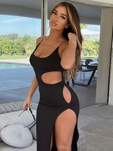 Abiti casual Avrilyaan Black Hollow Out Backless Sexy Dress Women Bodycon Elegant Night Club Party Summer Split Long Vestidos