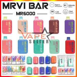 오리지널 MRVI BAR 6000 퍼프 충전식 일회용 vape e 담배 650mAh 배터리 선결 된 13ml POD TITCAE ELF BOX vs LOST Mary Elfworld Caky