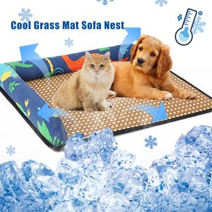 Cat Beds Furniture Cooling Pad Bed for Dogs Cats Puppy Kitten Cool Mat Pet Blanket grass Material resistant for Summer Sleeping Pink Blue Breathabl 230525