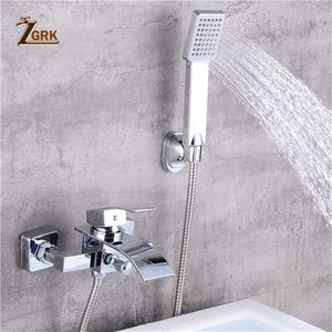 Bathroom Shower Sets ZGRK Bathtub Faucets Chrome Bath Shower Set Waterfall Bathtub Mixer Tap Dual Contral Shower Faucet Wall Mounted For Bathroom G230525