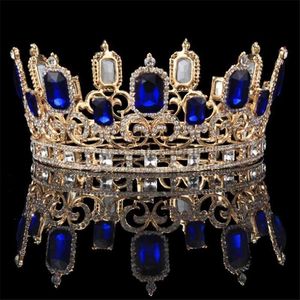 Andra modetillbehör Vintage Barock Blue Crystal Big Tiaras och Crowns Bridal Wedding Hair Jewelry Ornament Queen King Wedding Jewelry Accessori J230525