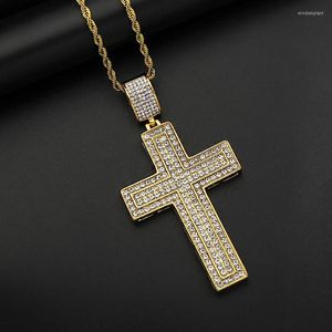 Подвесные ожерелья Hip Hop Blink Iced Out Золотой цвет из нержавеющей стали 2 слоя Cross Pendants Ожерелье для мужчин