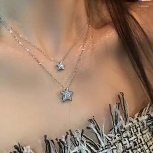 Kedjor 2023 Crystal Star Halsband för kvinnor vintage pärlstav dubbelskiktade halsband hängande mode estetiska y2k smycken