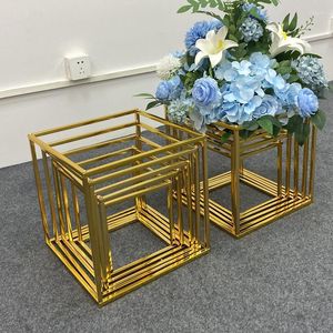 Party Decoration 5pcs/set Wedding Square Road Lead Gold-Plated Arch Backdrop Metal Flower Vase Column Stand Event Prop