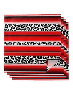 Table Napkin 4pcs Mexico Stripes Leopard Animal Skin Red Square 50cm Wedding Decoration Cloth Kitchen Serving Napkins