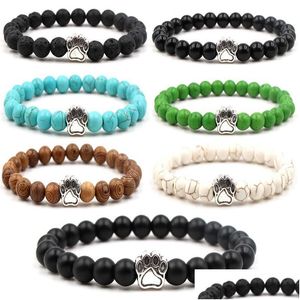 Beaded 7 Styles Vintage Lava Stone Healing Power Dog Paw Charm Elastic Stretch Armband för kvinnor och män Bästa gåva Drop Delivery Je Dha2T