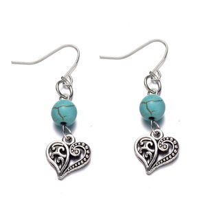 DesignerDangle Chandelier Fashion Vintage Alloy Hearthaped Earrings Imitation Turquoise Charm Pendant Ear Hook Diy Creative Women Dam DHCU9