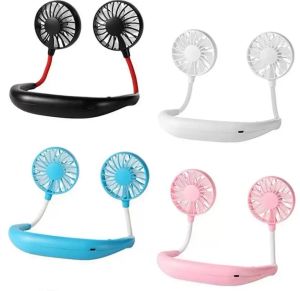 Stock Party Favor Hand Free Fan Sports Portable USB Rechargeable Dual Mini Air Cooler Summer Neck Hanging Fan Wholesale FY4155